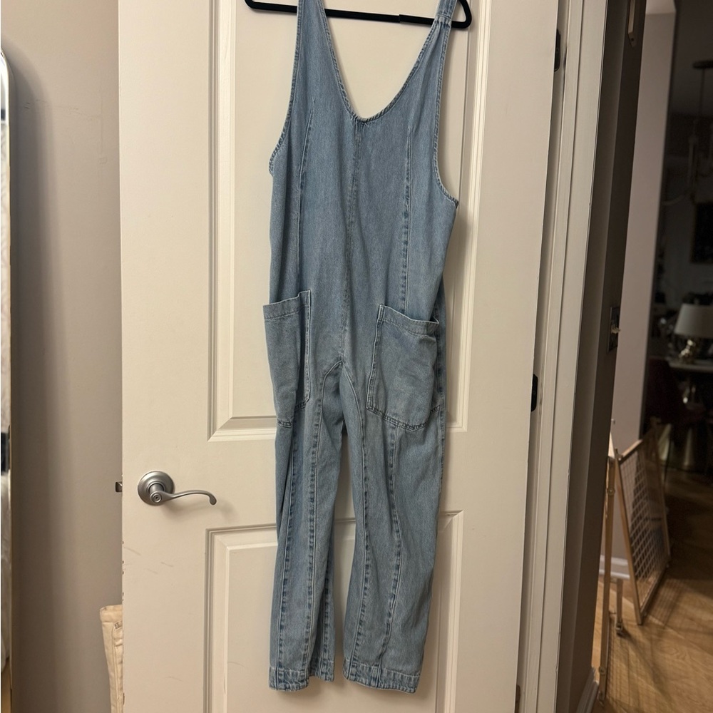 Free People Light Blue Denim Utility Jumpsuit